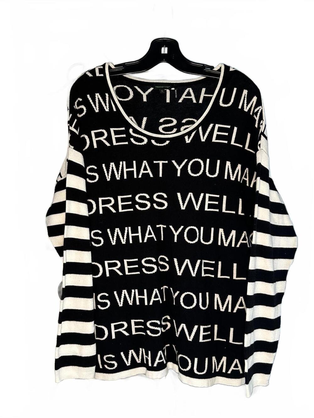 Tricotto Stylish Black and White Knit Long Sleeve Printed Sweater - Size L EUC